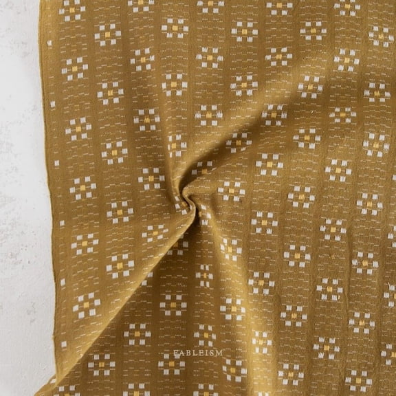 Fableism Swedish Holiday Yarn Dyed Woven Jacquard Fabric Olive Daisy - per yard