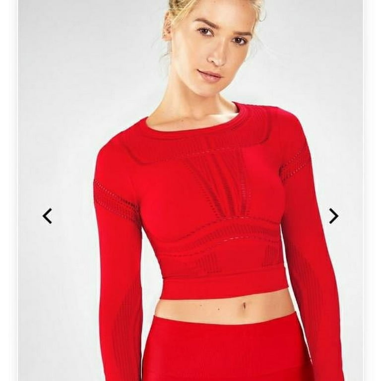 Fabletics Jaymee Mesh Long-Sleeve Top , Various Sizes Title: M/Red