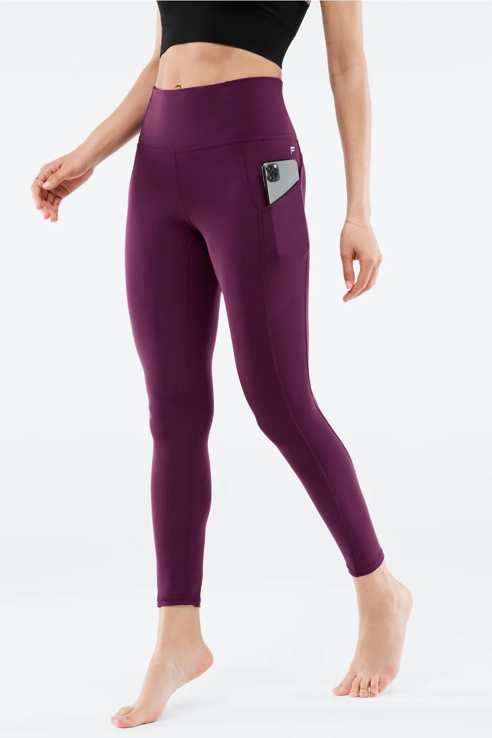 Fabletics PureLuxe Womens Oasis High Waisted Leggings 7/8 Pockets XS  Burgundy