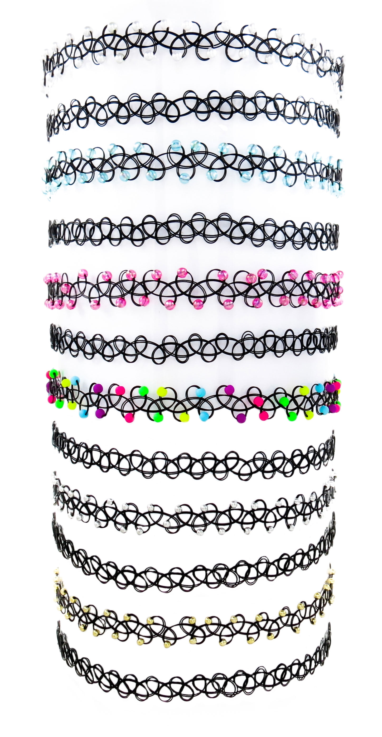 Fablinks 12 Choker Necklaces, Stretch Elastic Wire Tattoo Chokers for Teens