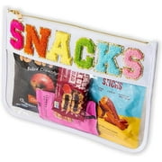 Fablinks Clear Snacks Bag, Chenille Varsity Letter Snack Pouch, Travel Zipper Bags for Mom, Aesthetic Storage Organizer Pouches