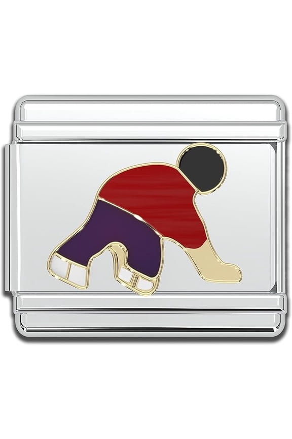 Italian Bracelet Charms, 9mm Stainless Steel Charm Link for Women, Modular Jewelry Links for Men (Hockey Player)