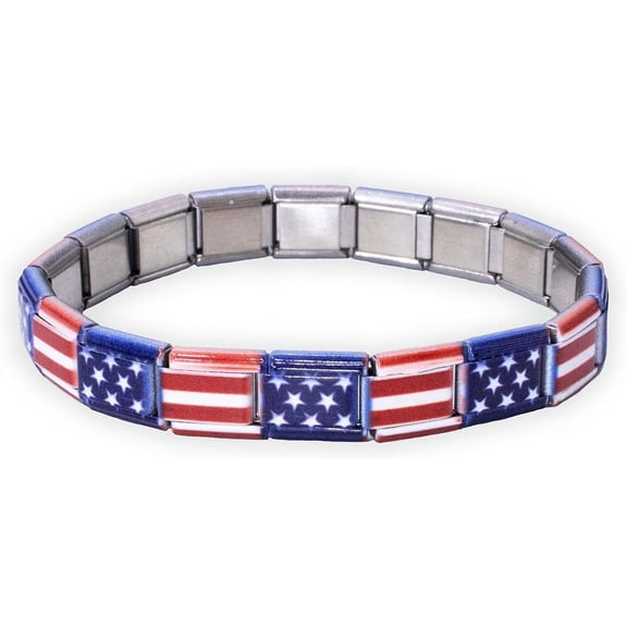 Fablinks Italian Charm Bracelet, 9mm 304 Stainless Steel Charms Link Bracelets for Women, Expandable Stretch Modular Flag Nationality Jewelry for Men
