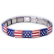Fablinks Italian Charm Bracelet, 9mm 304 Stainless Steel Charms Link Bracelets for Women, Expandable Stretch Modular Flag Nationality Jewelry for Men