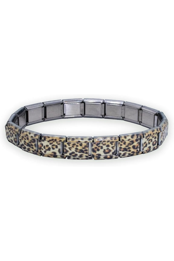 Italian Charm Bracelet, Animal Print Bracelets with 9mm Charms, Stainless Steel Jewelry for Women, Cheetah Leopard Zebra Tiger Jewelry (Cheetah)
