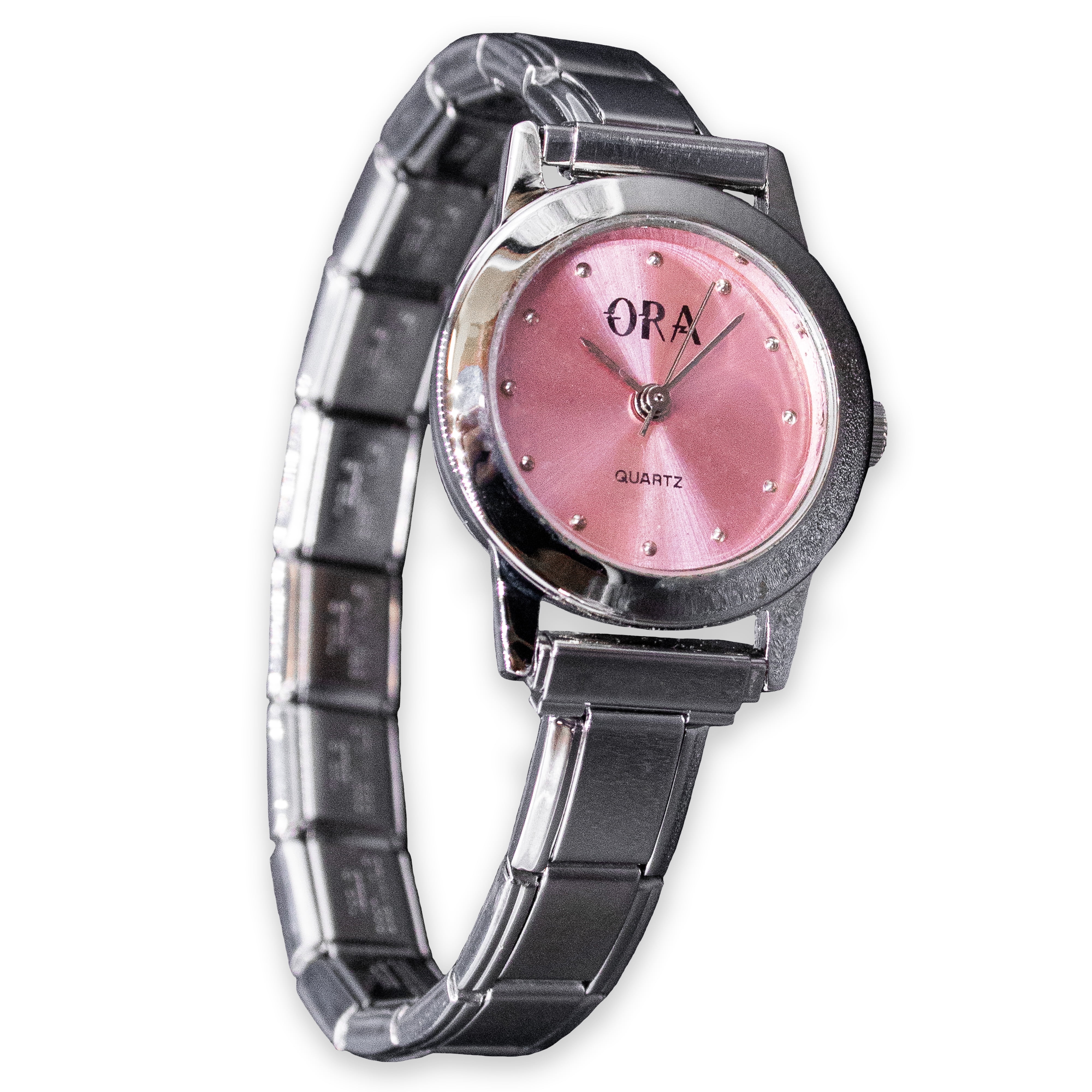 Pair of Womens Luminous Watches in Pink & Lavender with Silver Charm Bracelets Round Violet Italian Charm Watch - 9mm Trendy  main image 2