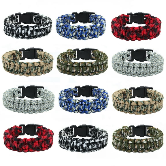 Fablinks Paracord Bracelets for Men, Boys, Kids 12 PCs - Camo Survival Tactical Bracelet Braided with 550 lbs Parachute Cord