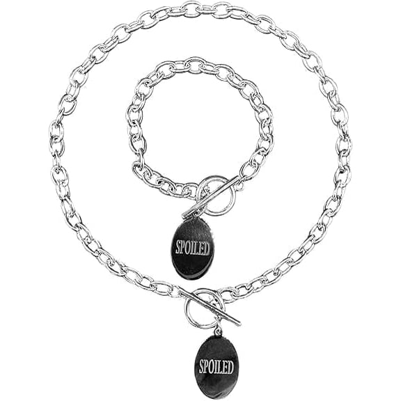Fablinks Set-2 Stainless Steel Pendant Thick Link Chain Toggle Necklace & Bracelet Set (SPOILED)