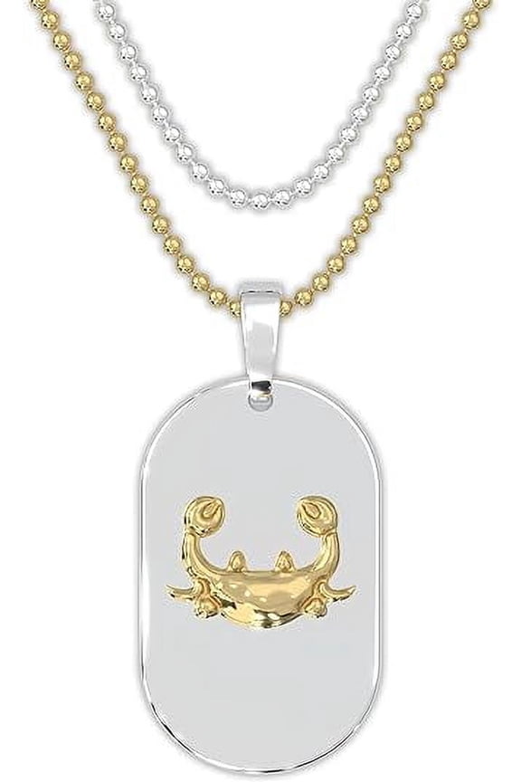 Zodiac Necklaces for Women and Men - Stainless Steel Gold and Silver Dog Tag Pendant with Ball Chain, Astrology Stars Constellation Necklace, Celestial Horoscope Sign Pendant Jewelry