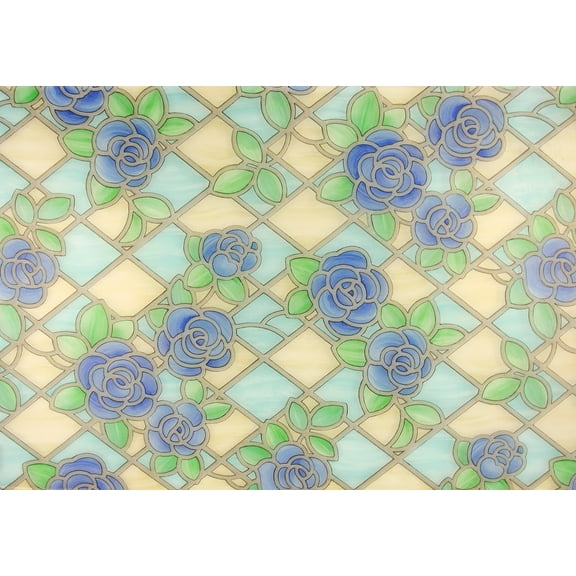 Fablon Blue Floral Self Adhesive Window Film Set of 2 Self Adhesive Vinyl Wall Decal, 157.48-in by 17.71-in