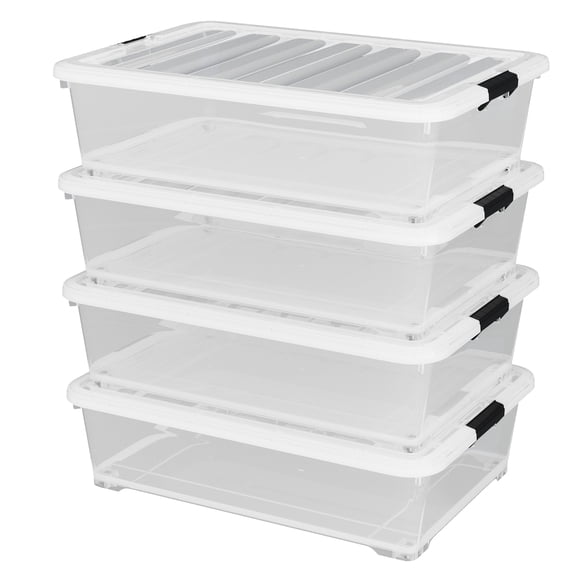 Fabnati 4-Pack 50 Quart Clear Plastic Underbed Storage Box, Large Under Bed Storage Containers Bin with Wheels