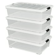 Fabnati 4-Pack 50 Quart Clear Plastic Underbed Storage Box, Large Under Bed Storage Containers Bin with Wheels