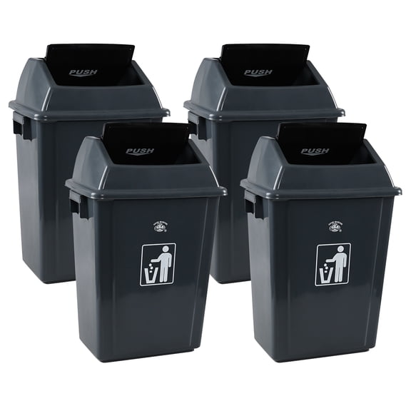 Fabnati 60 Liter Plastic Garbage Bin with Swing Lid, 4 Pack Extra Large Trash Can, Gray