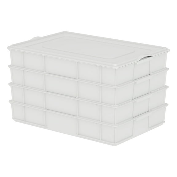 Fabnati Plastic Pizza Dough Proofing Box with Lid, Commercial Stackable Pizza Proofing Dough Tray, White, 4-Pack