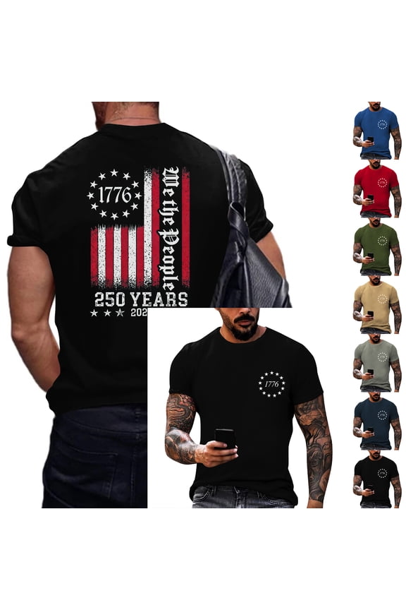 1776-2026 250 Anniversary USA Shirt Flag Print Mens Fourth of July Shirts Freedom Independence Day Big and Tall Mens T Shirts Graphic Gray XXXL