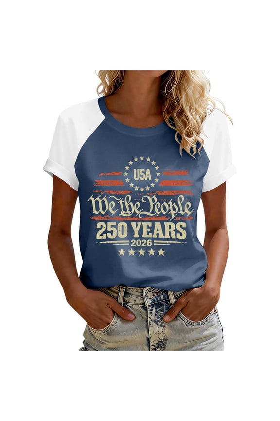 1776-2026 250 Anniversary USA Shirt Raglan Flag Print Short Sleeve Funny 4th of July Shirts for Women Independence Day Celebration Freedom Patriotic Tunic Tops