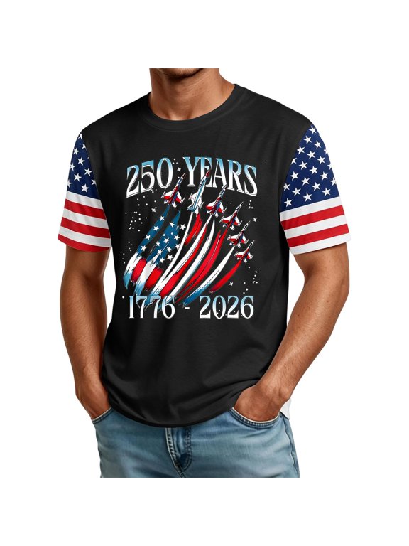 1776-2026 250 Anniversary Usa Shirt Flag Print Short Sleeve Funny 4th Of July Shirts for Men Independence Day Freedom Patriotic Shirts for Men Black XL