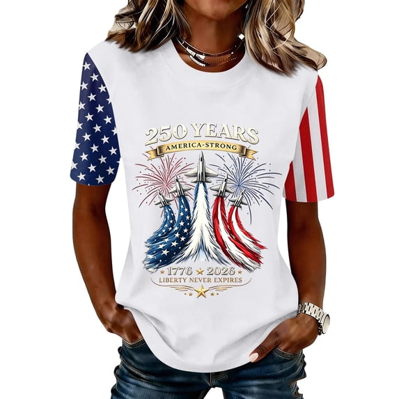Fabrcox 1776-2026 250 Th Anniversary of USA Shirt Flag Print Fourth of July Shirts for Women Independence Day Celebration Freedom Patriotic Shirts for Women