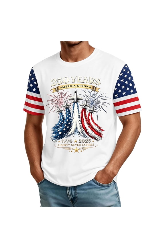 1776-2026 250 th Anniversary of USA Shirt Flag Print Short Sleeve 4th of July T Shirts for Men Freedom Patriotic T Shirts for Men White XL