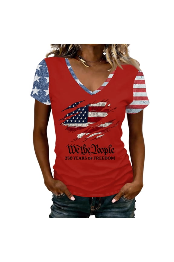 1776-2026 USA 250th Anniversary Shirt Flag Print Cute 4th of July Shirts for Women Independence Day Celebration Freedom Patriotic Shirts for Women Funny