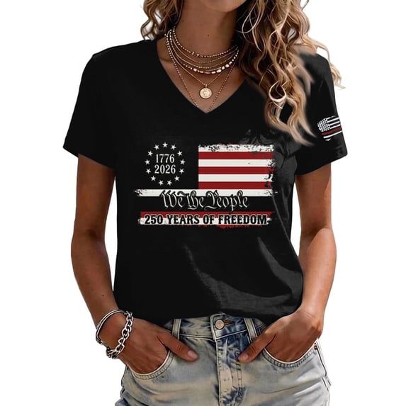 Fabrcox 1776-2026 USA 250th Anniversary Shirt Flag Print Short Sleeve Womens 4th of July Shirt Independence Day Celebration Freedom Patriotic Tunic Tops for Women