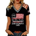 thumbnail image 1 of Fabrcox 1776-2026 USA 250th Anniversary Shirt Flag Print V Neck T Shirts for Women Short Sleeve Independence Day Freedom Patriotic Womens 4th of July Tops Black L, 1 of 6