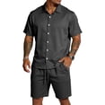 thumbnail image 1 of Fabrcox 2 Piece Sets for Men Short Sleeve Button Down Shirt and Shorts Set Summer Vacation Outdoor Men's Tracksuit Black L, 1 of 6