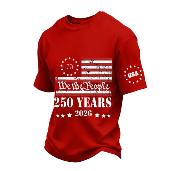 Fabrcox 250th Anniversary USA Shirts 1776-2026 Flag Print Patriotic T Shirts for Men Freedom Celebration Short Sleeve 4th of July T Shirts for Men Red M