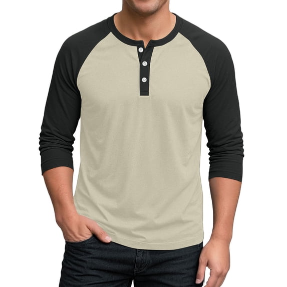 Fabrcox 3/4 Sleeve Shirt Men Raglan Henley Mens Shirt Workout Running Athletic Lightweight Summer Color Block Tops for Men
