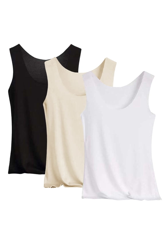 3 Pack Women Tank Tops Summer Quick Drying Sleeveless Crew Neck Womens Athletic Tank Top Hiking Workout Lightweight Seamless Basic Womens Undershirt White L