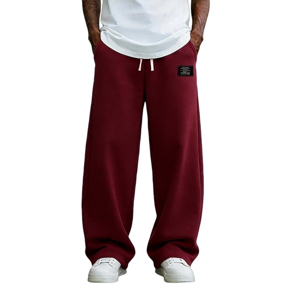 Fabrcox Baggy Sweatpants Men Drawstring Wide Leg Men’s Joggers Sports Workout Gym Big and Tall Men’s Hiking Pants with Pockets Red XXXL