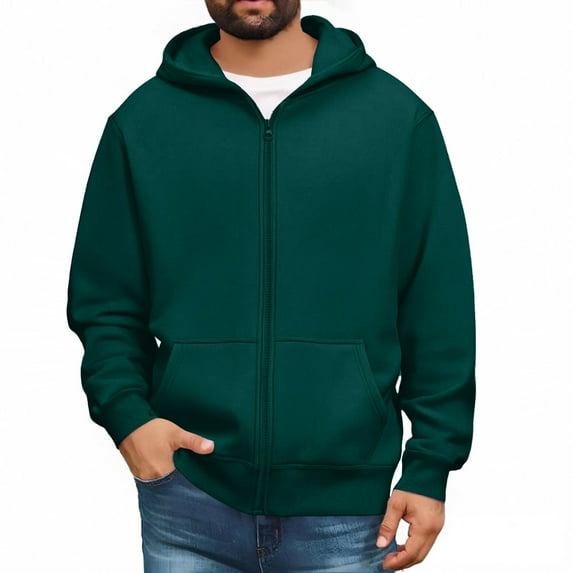 Fabrcox Big and Tall Hoodies for Men Winter Fleece Lined Sweatshirts Jacket with Pockets Casual Solid Color Lightweight Long Sleeve Hoodies Dark Green XL