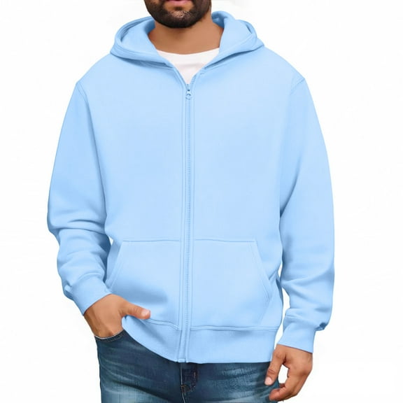 Fabrcox Big and Tall Hoodies for Men Winter Fleece Lined Sweatshirts Jacket with Pockets Casual Basic Fashion Zipper Fall Winter Coat Light Blue XL