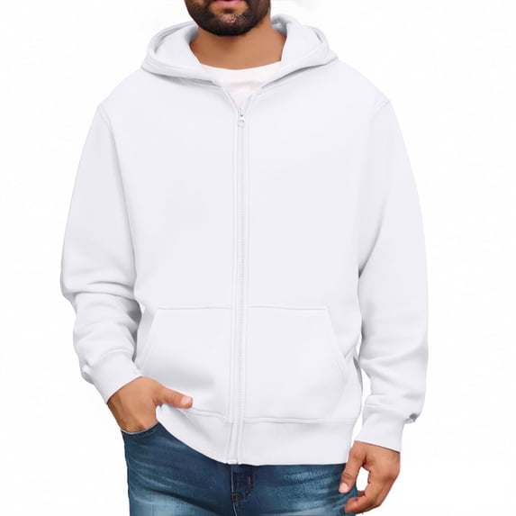 Fabrcox Black Big and Tall Hoodie Mens Winter Fleece Lined Sweatshirts Jacket with Pockets Casual Basic Fashion Zipper Fall Winter Coat White 2XL