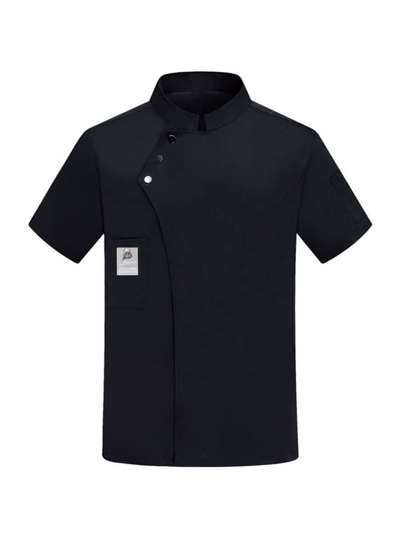 Black Chef Coats Restaurant Short Sleeve Chef Uniform with Pockets Unisex Button Basic Lightweight Canteen Hotel Kitchen Work Wear for Women Men