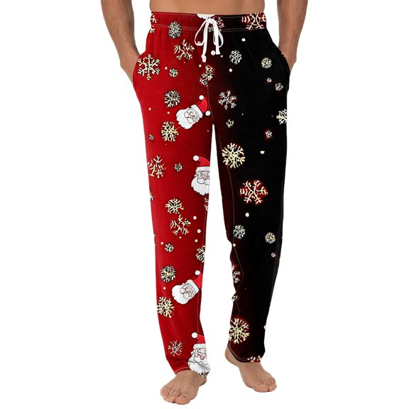 Fabrcox Black Pj Pants Men Wide Leg Mens Christmas Pj Bottoms Christmas Santa Claus Printed Casual Home Soft Trousers Wine 3XL