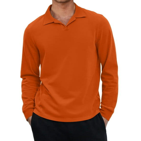 Fabrcox Black Polo Shirts for Men Fall Big and Tall Collared T Shirts Long Sleeved M-4xl Casual Loose Fit Trendy Xl Pullover Shirts,Orange M