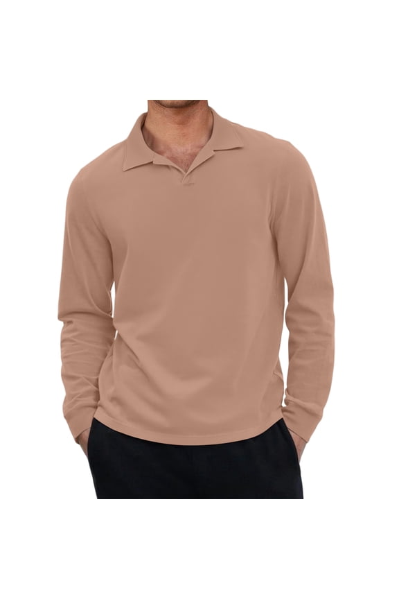 Black Polo Shirts for Men Fall Slim Fit Collared Tops Long Sleeved M-4xl Casual Loose Fit Trendy Xxxl Pullover Shirts,Beige M