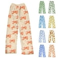 thumbnail image 1 of Fabrcox Bow Printed Loose Fit Flannel Pj Bottoms Women Elastic Waist Wide Leg Lounge Bottoms Ladies Pajamas Bottoms Winter Cute Print Lounge Pants Yellow M, 1 of 4
