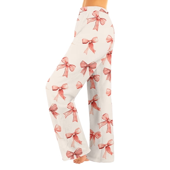 Fabrcox Bow Printed Pajama Bottoms for Women Slim Fit Elastic Waist Wide Leg Lounge Bottoms Ladies Pajamas Bottoms Winter Cute Print Lounge Pants Light pink XS
