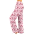 thumbnail image 1 of Fabrcox Bow Printed Warm Pajama Pants for Women Elastic Waist Wide Leg Lounge Bottoms Ladies Pajamas Bottoms Winter Cute Print Lounge Pants Light pink XL, 1 of 4