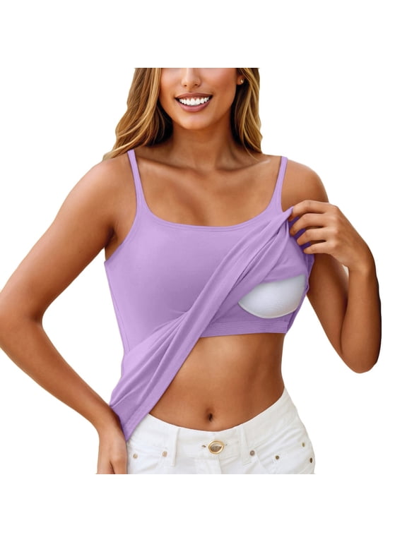Built In Bra Tops for Women Padded Square Neck Fitted Sleeveless Camisole Tops for Women Sports Spring Womens Undershirt S-6XL