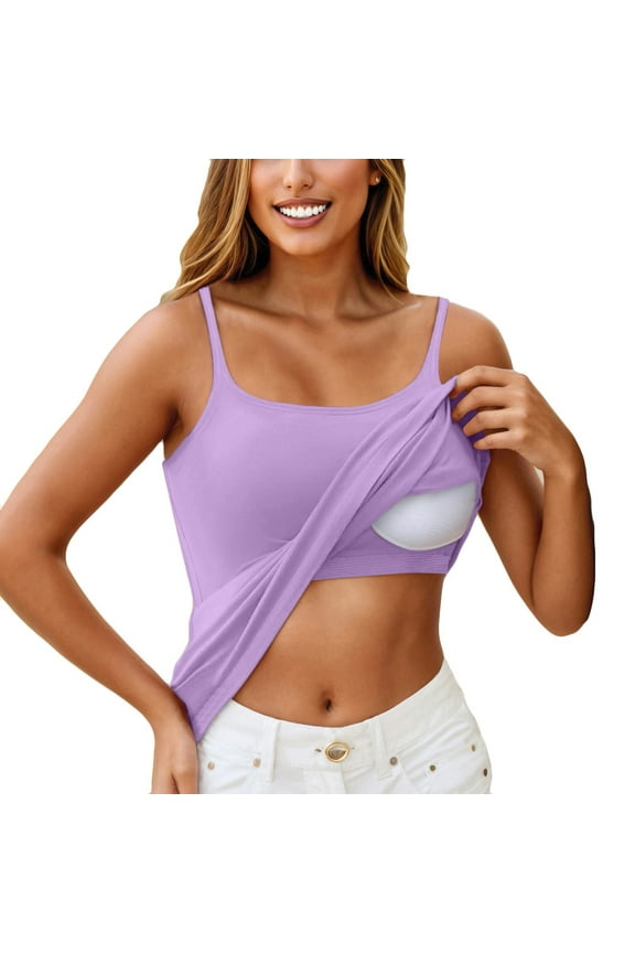 Built In Bra Tops for Women Padded Square Neck Fitted Sleeveless Camisole Tops for Women Sports Spring Womens Undershirt S-6XL