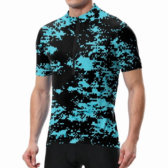 Fabrcox Camo Cycle Jersey Men with 3+1 Rear Zipper Pockets Short Sleeve Workout Shirts Men Upf 50+ Half Zip Breathable Outdoor Quick Dry Biking Shirt