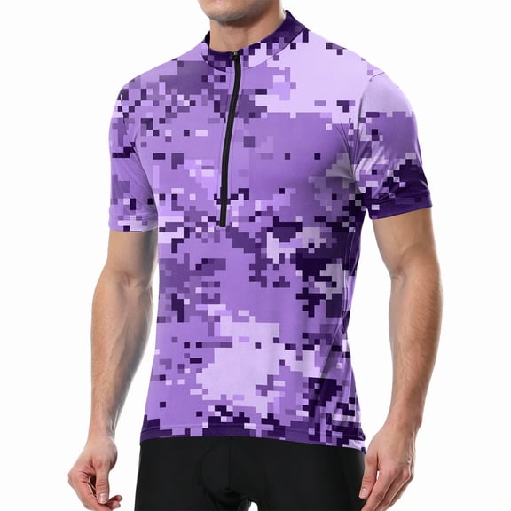 Fabrcox Camo Men's Cycling Jerseys with 3+1 Rear Zipper Pockets Short Sleeve Workout T Shirts for Men Upf 50+ Half Zip Breathable Outdoor Quick Dry Biking Shirt