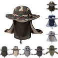 thumbnail image 1 of Fabrcox Camo Mens Outdoor Wide Brim Fishing Hat UPF 50+ Lightweight Unisex Sun Protection Caps with Face Neck Flap for Hiking Garden Going Out Green, 1 of 3