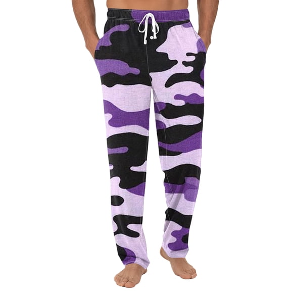 Fabrcox Camo Mens Pj Pants Loose Fit Drawstring Straight Leg Sleep Pants with Pockets Lightweight Casual Fashion Oversized Pj Bottoms Purple L