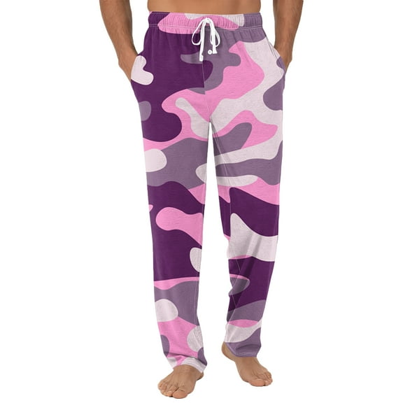 Fabrcox Camo Mens Pj Pants Loose Fit Wide Leg Drawstring Pj Bottoms with Pockets Lightweight Elastic Waist Basic Lounge Pants Light pink XL