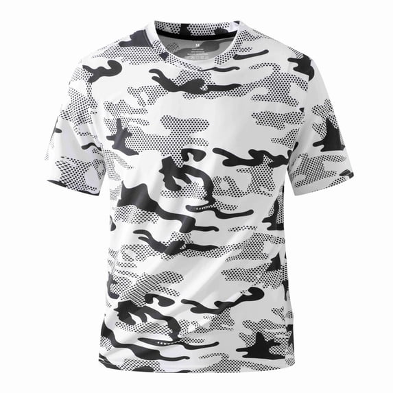 Fabrcox Camo Workout Shirt for Men Quick Dry Crew Neck Men Short Sleeve Shirt Big and Tall Breathable Fitness Training Baseball T Shirts for Man Graphic White M