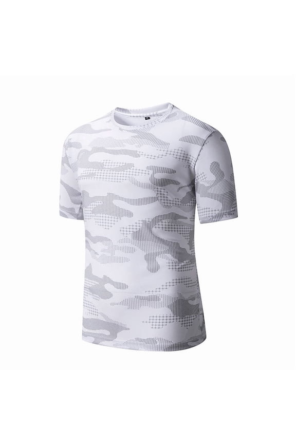 Camo Workout Shirts Quick Dry Crew Neck Men Short Sleeve Shirts Big and Tall Lightweight Sports Hiking Basketball Graphic Tees Men White M